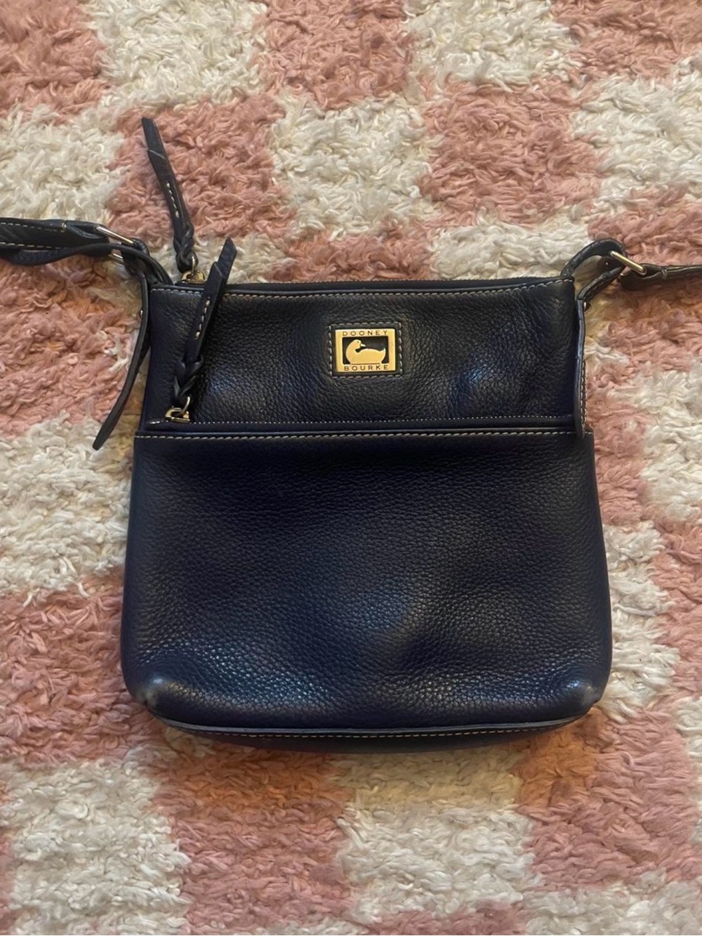 Dooney & Bourke Navy Pebbled Leather Crossbody with Gold Plaque